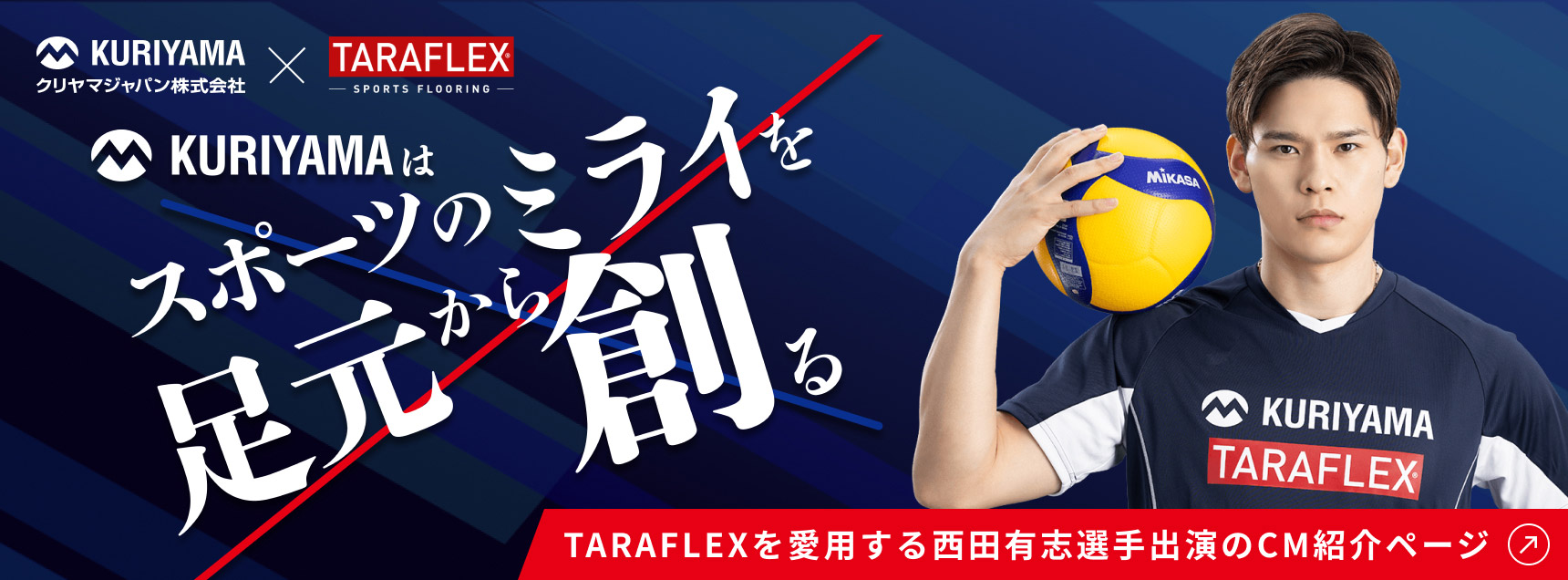 クリヤマ×TARAFLEX TARAFLEXを愛用する西田有志選手出演のCM紹介ページへ